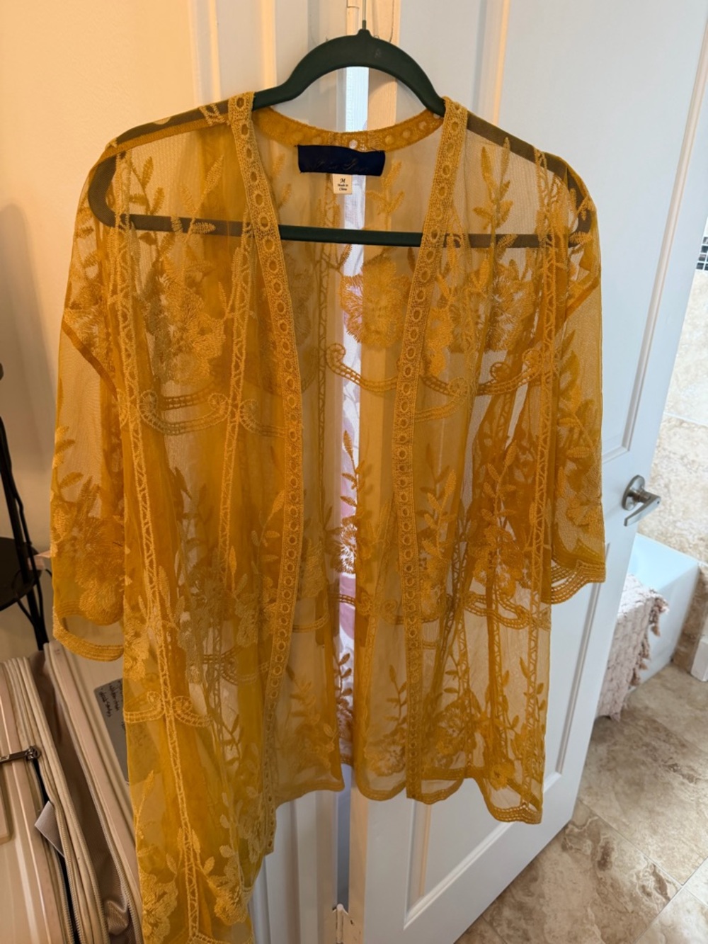 Le Lis Golden Yellow Floral Embroidered Sheer Cover-Up